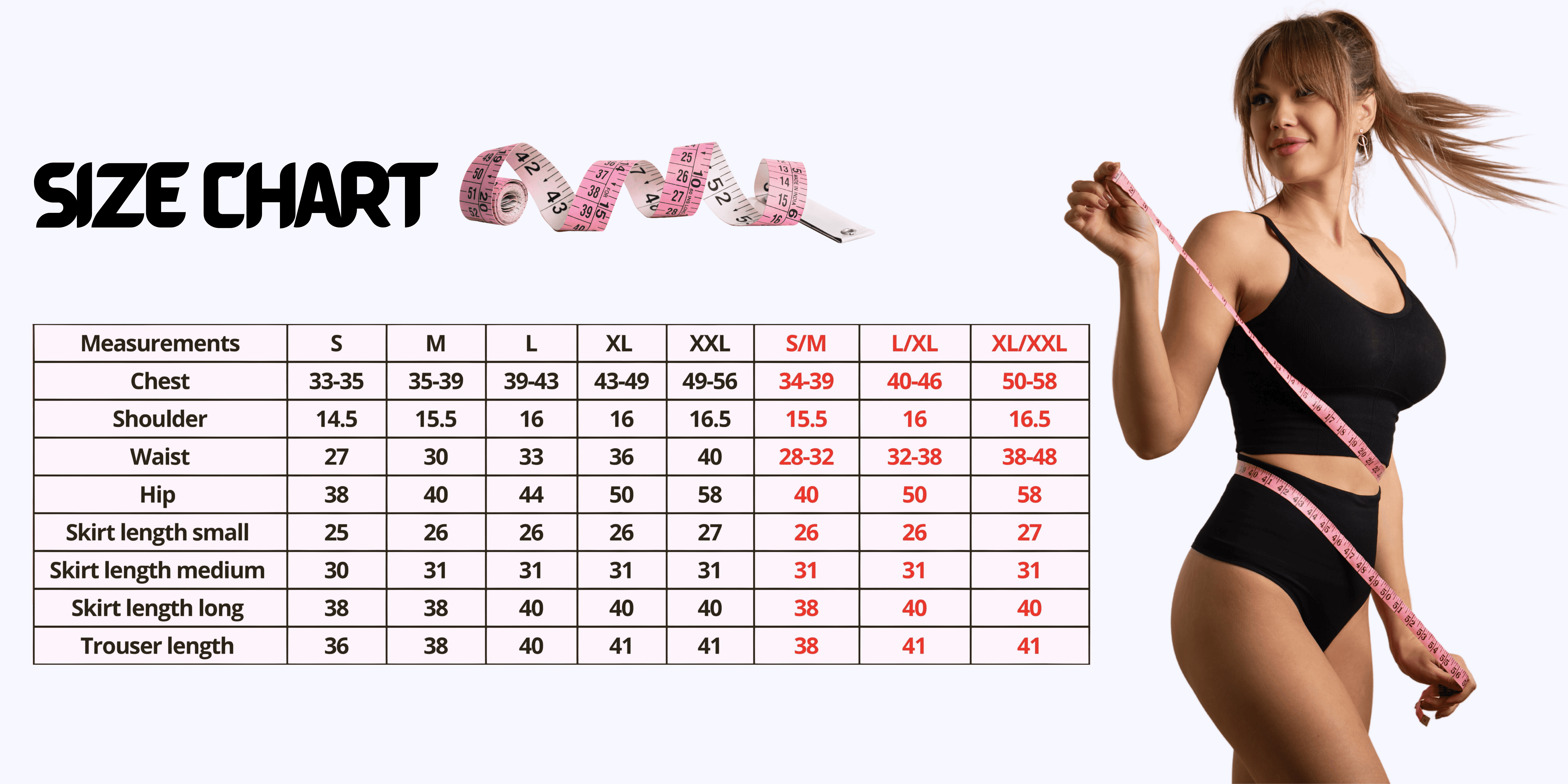 size chart, AI body measurement service, Clothes size chart for online shopping 